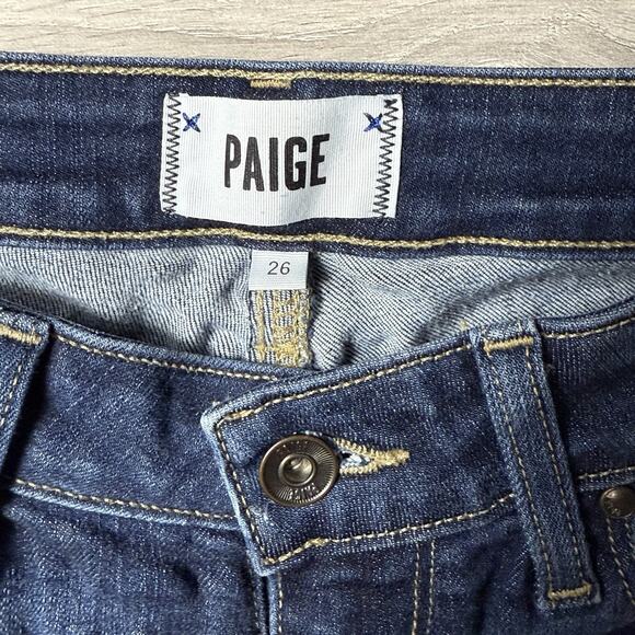 Paige Verdugo Ankle Jeans 26 Barton Distressed Raw Hem Skinny Mid Rise Blue USA - Picture 2 of 11